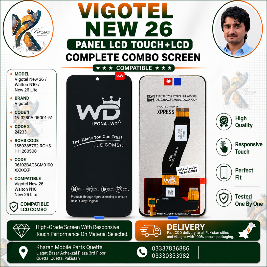 Vigotel New 26 / Walton N10 LCD Panel Touch + LCD Complete Combo Screen Replacement | Premium Quality Display